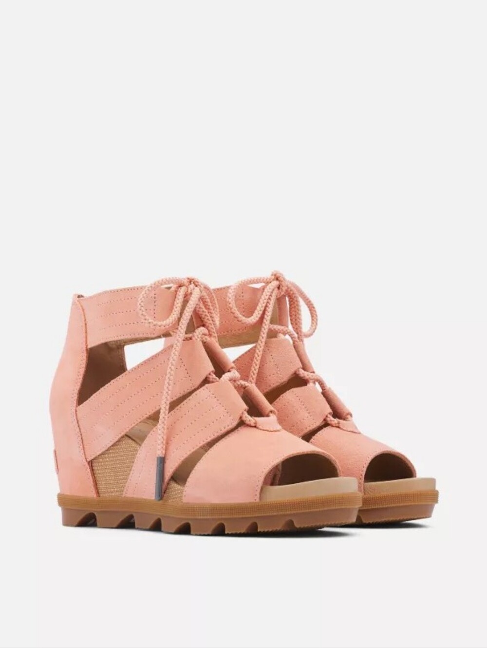 Sorel Joanie II Lace Up Gladiator Wedge Sandals Pink Suede Women Size 7.5
